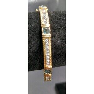 SW 925 Gold Plate CZ & Saphire Bangle Bracelet 6.5"